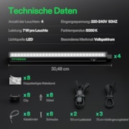 T5 Linear LED Pflanzenlampe 30 cm, 5000K Vollspektrum Grow Light 28W (4 x 7W) mit Timer & Dimmer, Pflanzenlicht für Anzucht, Hydroponik & Indoor Pflanzen, SGS kompatibel, erweiterbar, 4er Set