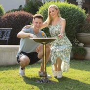 28” Polyresin Lightweight Antique Bird Bath for Outdoors, Gardens, Patio, Yard, Deck, Golden