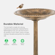 28” Polyresin Lightweight Antique Bird Bath for Outdoors, Gardens, Patio, Yard, Deck, Golden