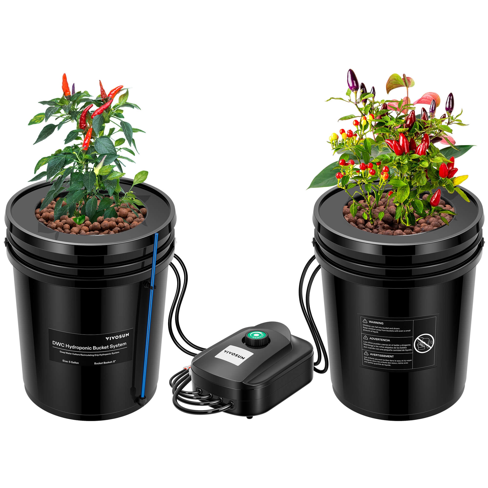 5 Gallon DWC Hydroponic System Kit (2 Bucket, Black)