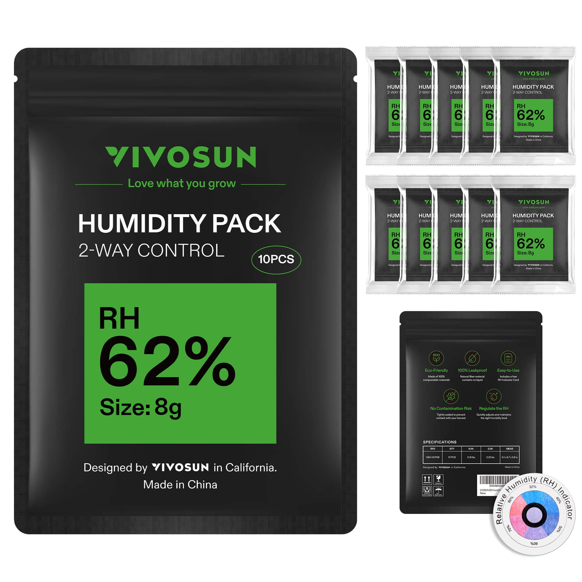62% RH Two-Way Humidity Control Packs, Size 8 g, 10 Packs