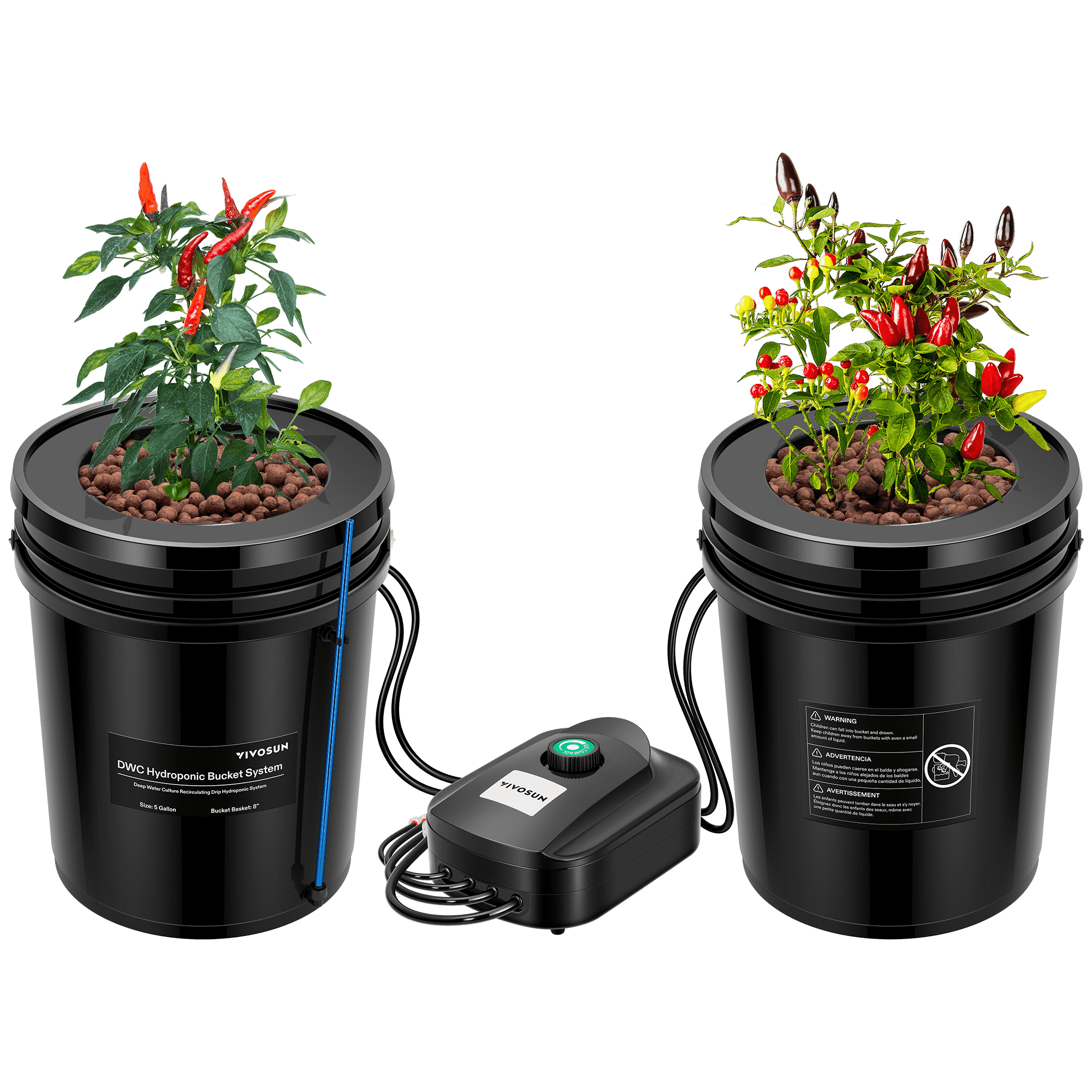 5 Gallon DWC Hydroponic System Kit (2 Bucket, Black)