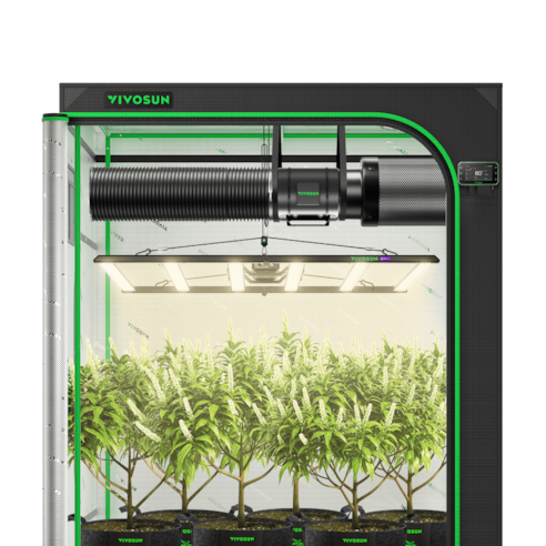 Smart Grow Tent Kit 5x5 Complete Indoor Grow System with Smart Controller, Full-Spectrum LED Grow Light & Ventilation Automation System, 1680D Mylar Tent 60"x60"x80"