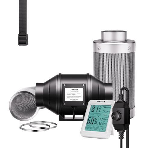 Air Filtration Kit R4 4″, Inline Fan R4 with Variable Speed Controller, Thermometer, Carbon Filter & Ducting Combo