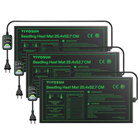 Anzucht-Heizmatte mit digitalem Dual-Display-Thermostat, 25x53 cm schwarze Wärmematte für die Keimung von Samen, 3er-Pack