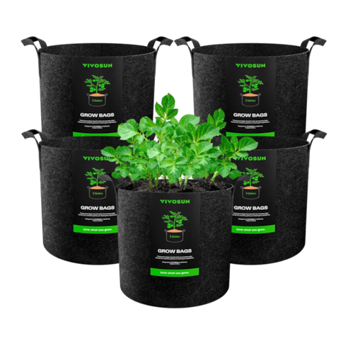 3 Gallon Grow Bags 5-Pack Black Thickened Nonwoven Fabric Pots with Handles