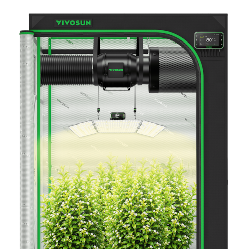 Smart Grow Tent Kit 4x4 ft, E42A+ Smart Controller, 400W Full-Spectrum LED Grow Light & Ventilation Automation System, 1680D Mylar Tent 48"x48"x80"