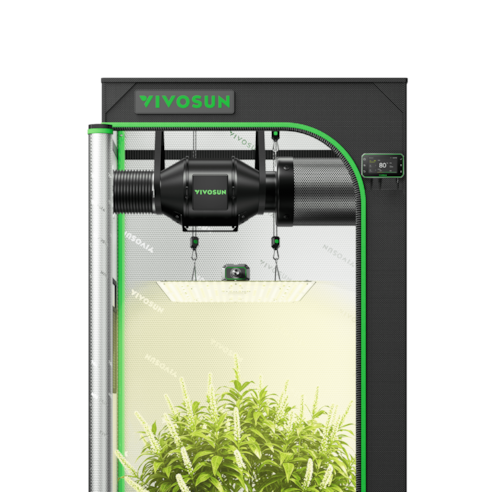 Smart Grow Tent Kit 2.3x2.3 Complete Indoor Grow System with Smart Controller, Full-Spectrum LED Grow Light & Ventilation Automation System, 1680D Mylar Tent 28"x28"x63"