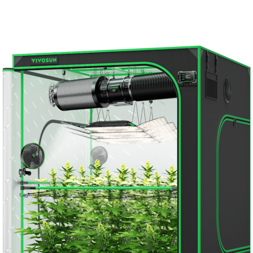 Smart Grow Tent Kit GIY-SGS-55 Pro 5x5, 6-Plant Complete System, with WiFi E42A Controller, 3x 200W AeroLight Wing LED Grow Light, 8-inch AeroZesh T8 Ventilation Combo, and 2x AeroWave E6 Gen2 Clip-on Fan