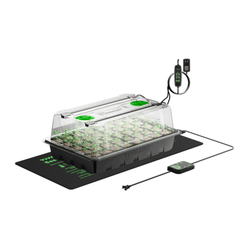 1-Pack 40-Cell Seed Starter Trays with 1 Set of LED Lights and 10"x20.75" Seedling Heat Mat
