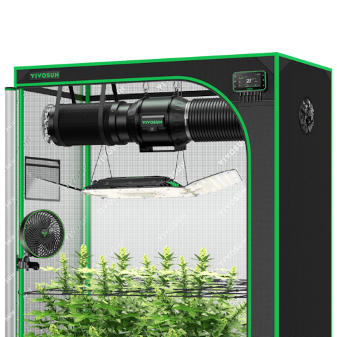 Smart Growbox Komplettset GIY-SGS-52 150 x 80 x 200 cm, Komplettsystem für 3 Pflanzen, mit WiFi E42A+ Controller, 200W AeroLight Wing LED Pflanzenlampe, 15 cm AeroZesh T6 Abluftset und AeroWave E6 Gen2 Gen2 Clip Fan