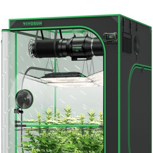 Smart Grow Tent Kit GIY-SGS-44 Pro 4x4, 4-Plant Complete System, with WiFi E42A Controller, 2x 200W AeroLight Wing LED Grow Light, 6-inch AeroZesh T6 Ventilation Combo, and AeroWave E6 Gen2 Clip-on Fan