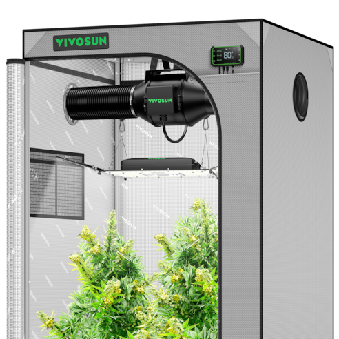 Smart Grow Tent Kit GIY-SGS-G33 3x3, 3-Plant Complete System, with WiFi E42A Controller, 200W AeroLight Wing SE LED Grow Light, and 4-inch AeroZesh G4 Ventilation Combo