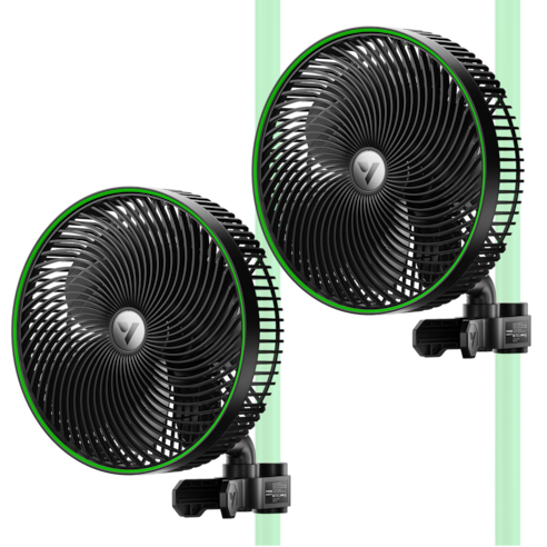 AeroWave E9 Clip-on Fan, EC Motor, Auto Oscillation Fan, Air Circulator For Grow Tent, 2 Pack