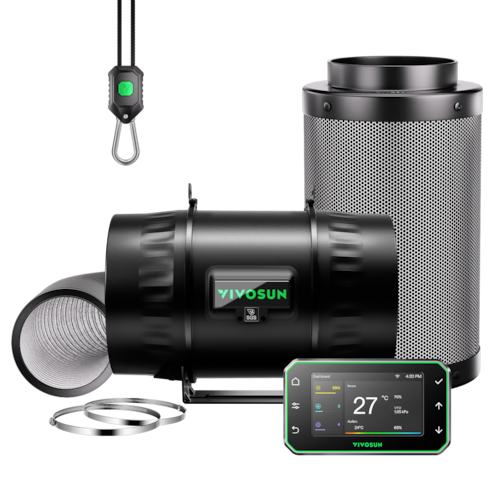 20 cm Smart Abluftset Pro T8 – Rohrventilator, GrowHub E42A+ Temperatur- & Feuchtigkeitscontroller, Aktivkohlefilter & Lüftungsschlauch – Belüftungs- und Filtersystem für Growbox & Hydrokultur
