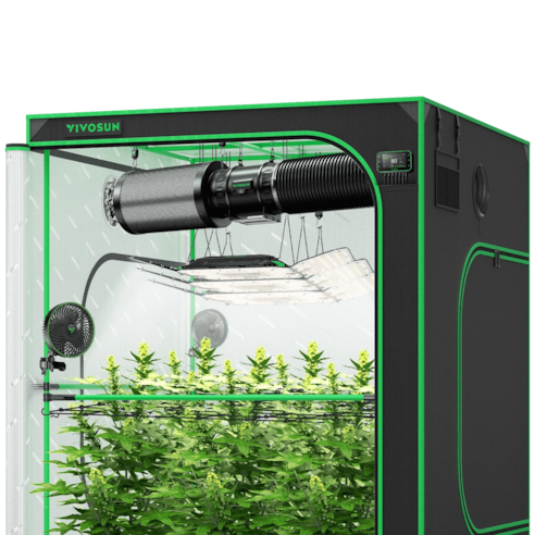 Smart Grow Tent Kit GIY-SGS-55 Pro 5x5, 6-Plant Complete System, with WiFi E42A+ Controller, 3x 200W AeroLight Wing LED Grow Light, 8-inch AeroZesh T8 Ventilation Combo, and 2x AeroWave E6 Gen2 Clip-on Fan