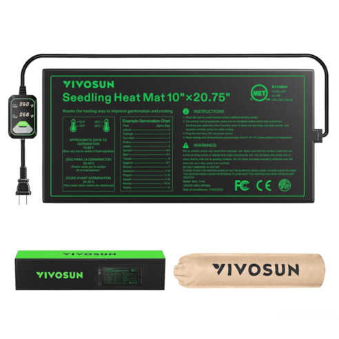 Seedling Heat Mat with Dual Digital Display Thermostat, 10" x 20.75" Black Warm Hydroponic Heating Pad for Seed Germination