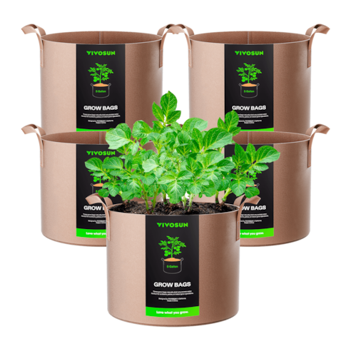 5 Gallon Grow Bags 5-Pack Brown Thickened Nonwoven Fabric Pots with Handles
