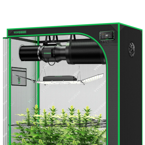 Smart Growbox Komplettset 150 x 80 x 200 cm, Komplettsystem für 3 Pflanzen GIY-SGS-52, mit WiFi E42A+ Controller, 200W AeroLight Wing SE LED Pflanzenlampe und 15 cm AeroZesh G6 Abluftset