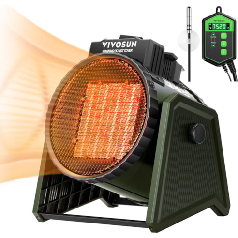 Greenhouse Heater with Adjustable Digital Thermostat, 1500W/750W Electric Heater