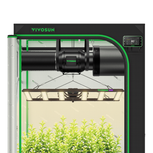 Smart Grow Tent Kit 4x4 Complete Indoor Grow System with Smart Controller, Full-Spectrum LED Grow Light & Ventilation Automation System, 1680D Mylar Tent 48"x48"x80"