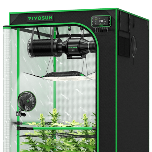Smart Grow Tent Kit GIY-SGS-33 Pro 3x3, 3-Plant Complete System, with WiFi E42A+ Controller, 200W AeroLight Wing LED Grow Light, 4-inch AeroZesh T4 Ventilation Combo, and AeroWave E6 Gen2 Clip-on Fan