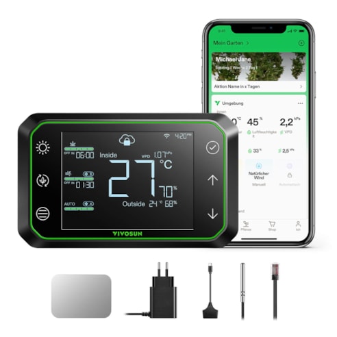 GrowHub E42A Controller, smarter WLAN-Controller mit Temperatur-, Feuchtigkeits-, Timer-, Zyklus- und Zeitplansteuerung, für die Kühlung und Belüftung von der Growbox
