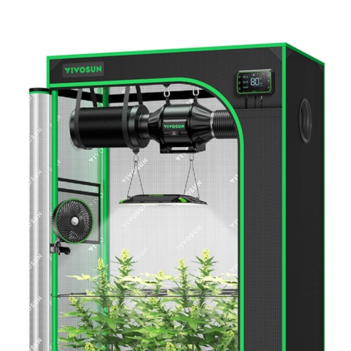Smart Grow Tent Kit GIY-SGS-32 Pro 2x3, 2-Plant Complete System, with WiFi E42A Controller, 100W AeroLight LED Grow Light, 4-inch AeroZesh T4 Ventilation Combo, and AeroWave E6 Gen2 Clip-on Fan