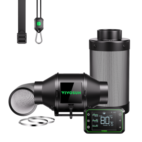 Smart Air Filtration Kit Pro 4″, AeroZesh G4 Inline Fan with E42A Temp. Humidity WiFi Controller, Carbon Filter & Ducting Combo