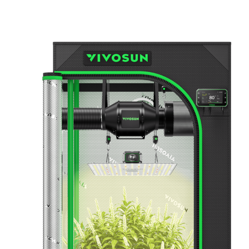 Smart Grow Tent Kit 2x2 Complete Indoor Grow System with Smart Controller, Full-Spectrum LED Grow Light & Ventilation Automation System, 1680D Mylar Tent 24"x24"x48"