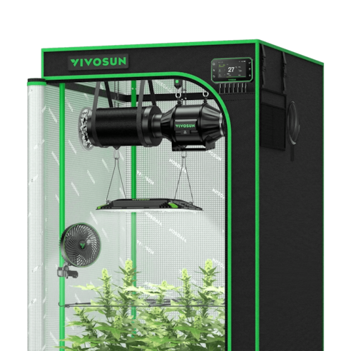 Smart Growbox Komplettset GIY-SGS-27 Pro 80 x 80 x 160 cm, Komplettsystem für 2 Pflanzen, mit WiFi E42A+ Controller, 100W AeroLight LED Pflanzenlampe, 10 cm AeroZesh T4 Abluftset und AeroWave E6 Gen2 Gen2 Clip Fan