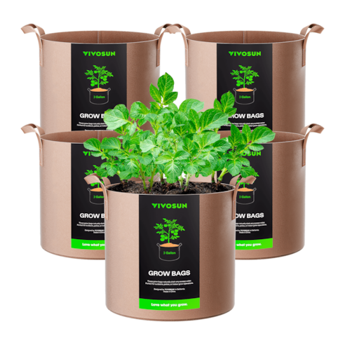 3 Gallon Grow Bags 5-Pack Brown Thickened Nonwoven Fabric Pots with Handles