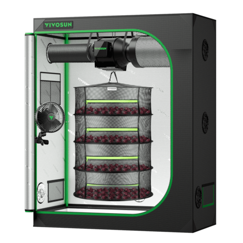 Drying Tent Kit with 4-Layer Rack & Airflow System, Inline Fan, Carbon Filter, Circulation Fan & Temp/Humidity Monitor for Controlled Drying