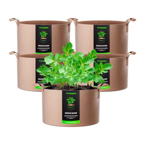 15 Gallon Grow Bags 5-Pack Brown Thickened Nonwoven Fabric Pots with Handles