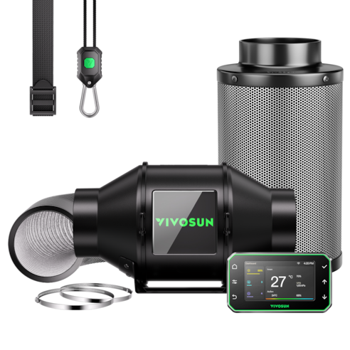 10 cm Smart Abluftset Pro G4 – Rohrventilator, GrowHub E42A+ WLAN-Controller, Aktivkohlefilter & Lüftungsschlauch für Growbox & Hydroponik