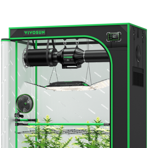 Smart Growbox Komplettset GIY-SGS-42 Pro 60 x 120 x 180 cm, Komplettsystem für 2 Pflanzen, mit WiFi E42A Controller, 200W AeroLight Wing LED Pflanzenlampe, 10 cm AeroZesh T4 Abluftset und AeroWave E6 Gen2 Gen2 Clip Fan