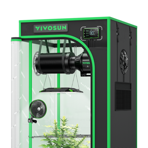 Smart Grow Tent Kit GIY-SGS-22 Pro 2x2, 1-Plant Complete System, with WiFi E42A Controller, 100W AeroLight LED Grow Light, 4-inch AeroZesh T4 Ventilation Combo, and AeroWave E6 Gen2 Clip-on Fan