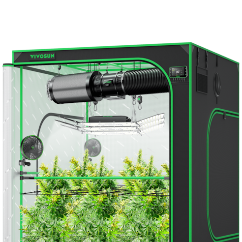 Smart Grow Tent Kit Pro 5x5, 6-Plant Complete System, with WiFi E42A+ Controller, 3x 200W AeroLight Wing LED Grow Light, 8-inch AeroZesh T8 Ventilation Combo, and 2x AeroWave E6 Gen2 Clip-on Fan