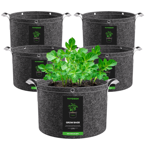 7 Gallon Grow Bags 5-Pack Black Thickened Nonwoven Fabric Pots with Handles, Multi-Purpose Rings