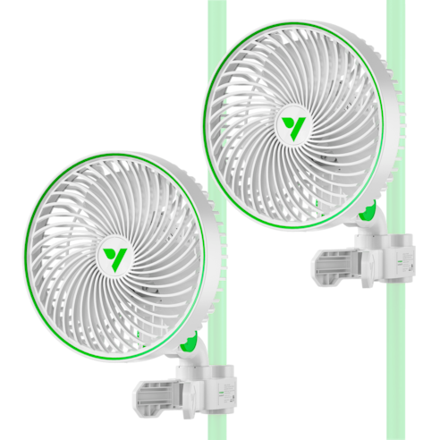 AeroWave E6 Clip-on Fan, EC Motor, Auto Oscillation Fan, Air Circulator For Grow Tent, White, 2 Pack