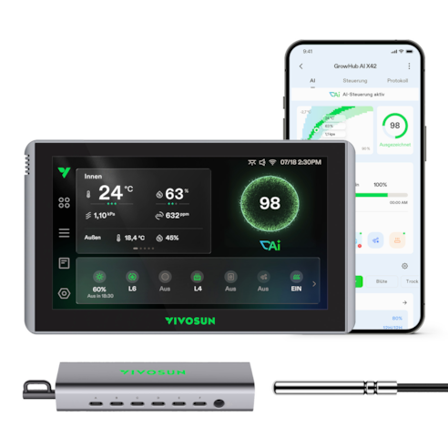 VIVOSUN X42 AI Controller für Growzelte, All-in-One Grow-Automatisierungssystem mit stabiler Umgebungssteuerung & VPD-Management, kabellose Gerätesynchronisierung & App-Überwachung für Indoor-Grow-Systeme & Hydroponik