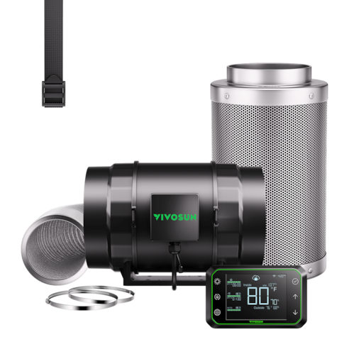 Smart Air Filtration Kit Pro 8″, AeroZesh S8 Inline Fan with E42A Temp. Humidity WiFi Controller, Carbon Filter & Ducting Combo