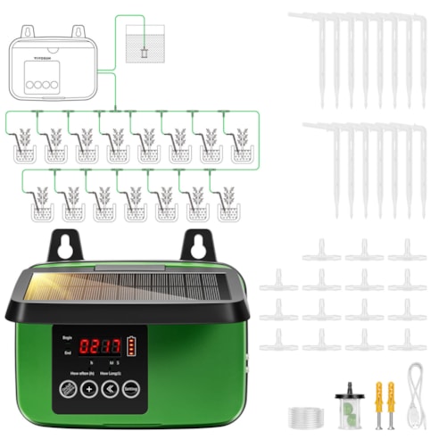 Solar Automatic Drip Irrigation Kits with Timer, 15 Pots Garden Plant Watering System