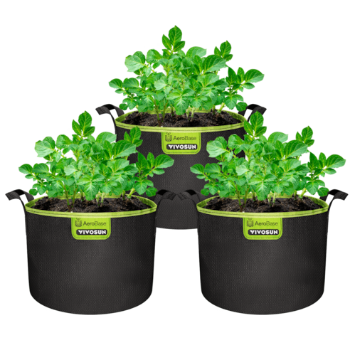 3er-Pack 20L AeroBase Grow Bag, strapazierfähiger Mesh-Gewebe-Pflanzenbehälter mit atmungsaktivem Boden und stabilen Griffen, Schwarz