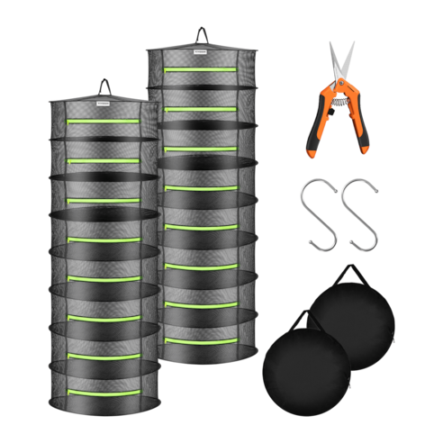 8-Layer Mesh Drying Rack Hanging Design with Green Zippers 2-Pack