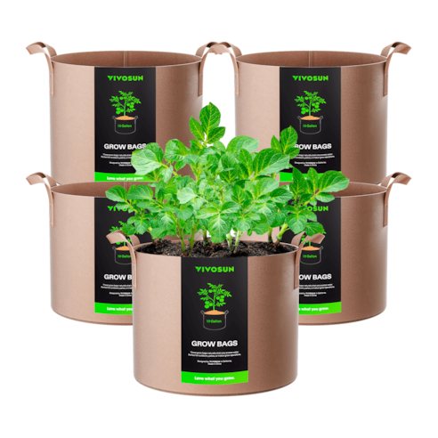 10 Gallon Grow Bags 5-Pack Brown Thickened Nonwoven Fabric Pots with Handles