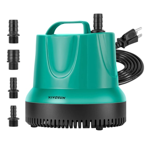 850GPH 60W Submersible Pump for Fish Tank, Pond, Aquarium, Hydroponic Systems with 5ft Power Cord and 4 Nozzles