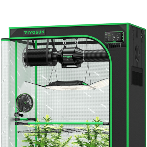 Smart Grow Tent Kit GIY-SGS-42 Pro 2x4, 2-Plant Complete System, with WiFi E42A+ Controller, 200W AeroLight Wing LED Grow Light, 4-inch AeroZesh T4 Ventilation Combo, and AeroWave E6 Gen2 Clip-on Fan