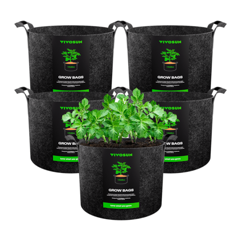 1 Gallon Grow Bags 5-Pack Black Thickened Nonwoven Fabric Pots with Handles