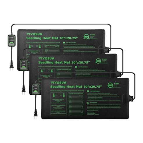 Seedling Heat Mat with Dual Digital Display Thermostat, 10" x 20.75" Black Warm Hydroponic Heating Pad for Seed Germination, 3 Pack